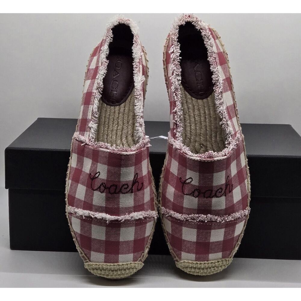 Coach Women's 5 1/2 5.5B Celina Espadrilles Gingham plaid slip in original Box